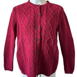 Liz Claiborne Lizsport Vintage Ribbed Cable Knit Cranberry Cardigan Sweater Med.